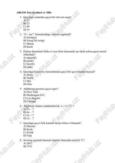 argos test savollari (1–300) — DOCX