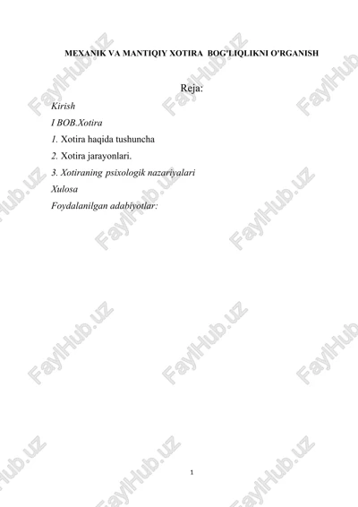 mexanik va mantiqiy xotira bog'liqlikni o'rganish — DOCX