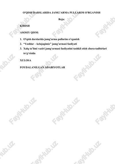 o'qish darslarida jamg'arma pullarim o'rganish — DOCX