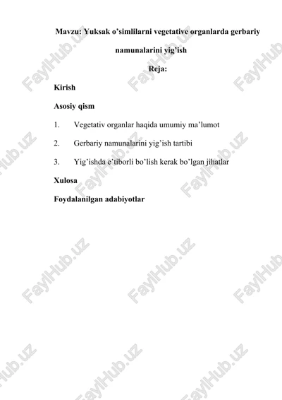 yuksak o’simlilarni vegetative organlarda gerbariy namunalarini yig’ish — DOC