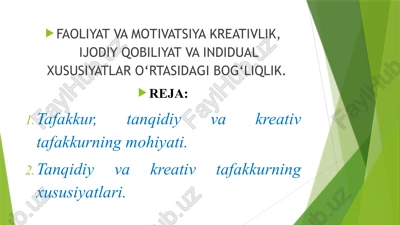 tafakkur, tanqidiy va kreativ tafakkur — PPTX
