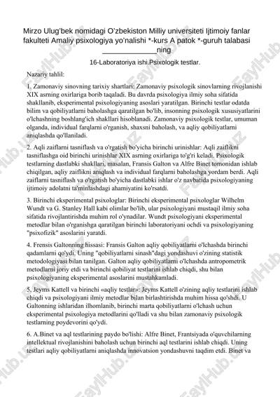 psixologik testlar — DOCX