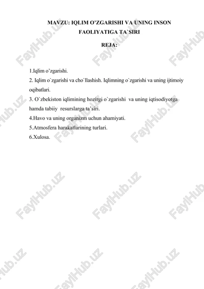 iqlim o’zgarishi va uning inson faoliyatiga ta`siri — DOCX