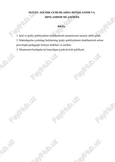 kichik guruhlarda rivojlanish va jipslashish muammosi — DOCX