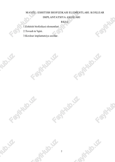 eshitish biofizikasi elementlari. koxlear implantatsiya asoslari — PDF