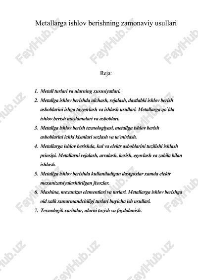 metallarga ishlov berishning zamonaviy usullari — DOCX