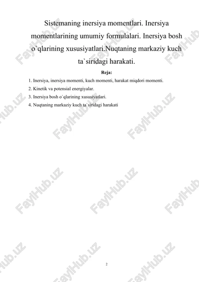 sistemaning inersiya momentlari — DOCX