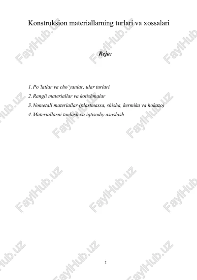 konstruksion materiallarning turlari va xossalari — DOCX