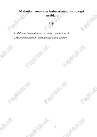 mahsulot tannarxini tushurishning texnologik usublari — DOCX