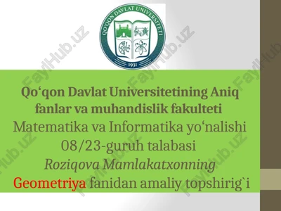 xausdorf fazosi va bunday fazolarda yopiq to'plamning mavjudligi — PPTX