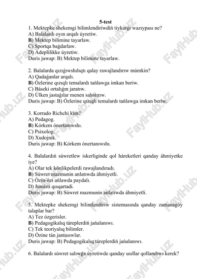 suwretlew iskerlikke úyretúwdıń ulıwma máseleleri. test — DOCX
