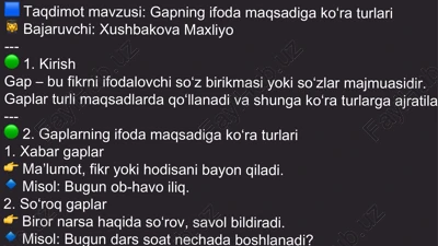 gapning ifoda maqsadiga ko‘ra turlari — PPTX