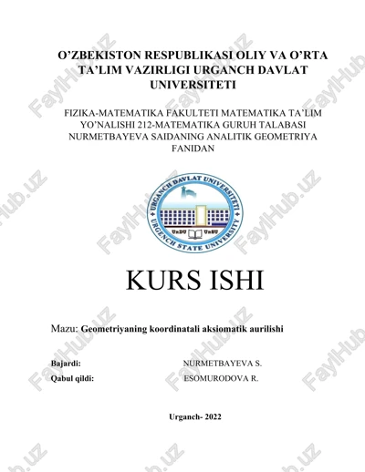 geometriyaning koordinatali aksiomatik aurilishi — DOCX