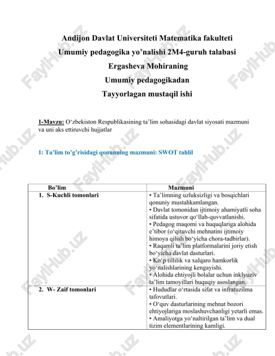 o‘zbekiston respublikasining ta’lim sohasidagi davlat siyosati — DOCX