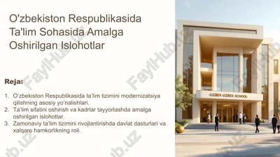 "o'zbekiston respublikasida ta'lim sohasida amalga oshirilgan islohotlar" — PPTX