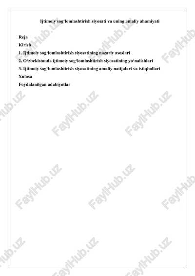 ijtimoiy sog‘lomlashtirish siyosati va uning amaliy ahamiyati — DOCX