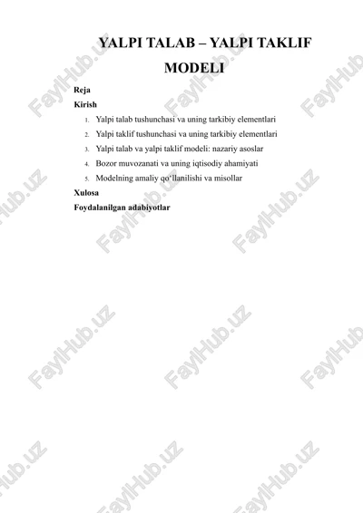yalpi talab – yalpi taklif modeli — DOCX