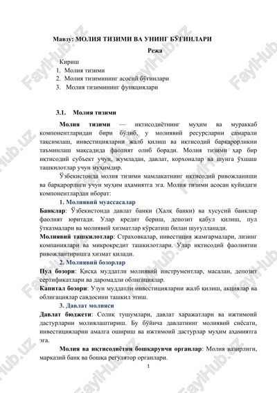 moliya tizimi — DOCX