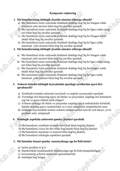 100 test javoblari bilan kompyuter injinering — DOCX