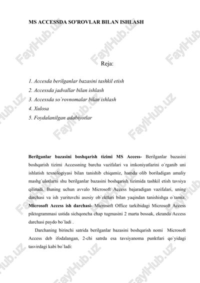 ms accessda so'rovlar bilan ishlash — DOCX