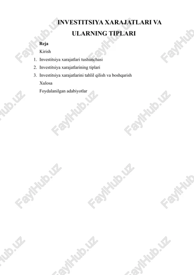 investitsiya xarajatlari va ularning tiplari — DOCX