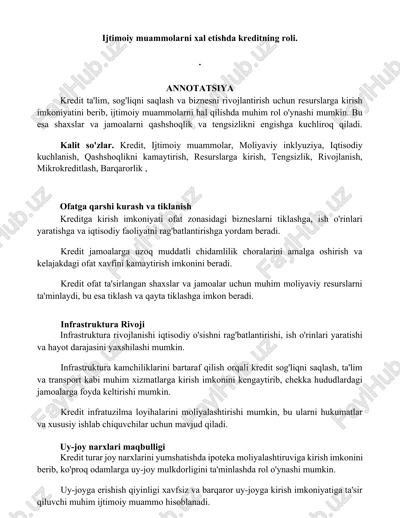 kredit ta'lim, sog'liqni saqlash va biznesni rivojlantirish — DOCX