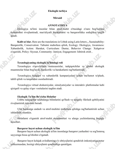 ekologik tarbiya — DOCX