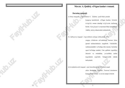a. qodiriy «o'tgan kunlar» romani — DOC