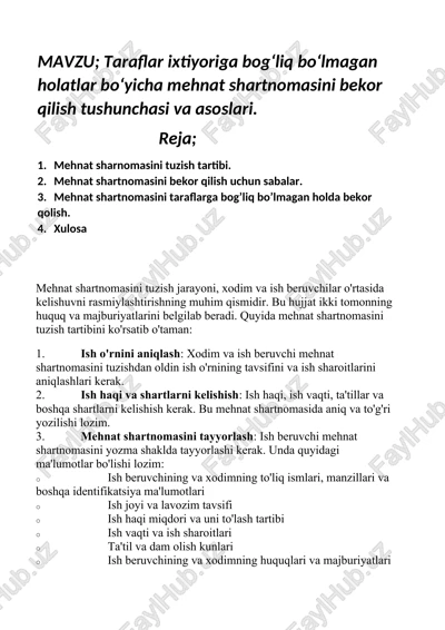 mehnat shartnomasini tuzish tartibi — DOCX