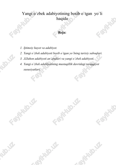 yangi o`zbek adabiyoti — DOC