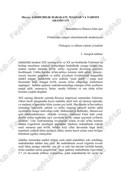 jadidchilik harakati: maqsad va tarixiy ahamiyati — DOCX