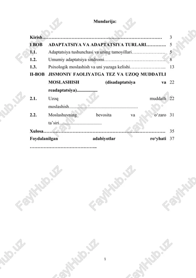 kurs ishii: adaptatsiya, dezadaptatsiya va readaptatsiya tushunchasi va ularning mazmun mohiyati — DOCX