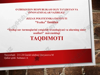 tashqi suv tarmoqlarini yotqizish texnologiyasi va ularning sinov usullari — PPTX