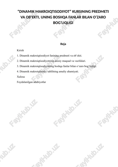 dinamik makroiqtisodiyot — DOCX