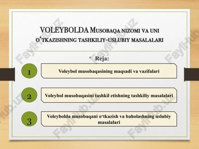 voleybolda musobaqa nizomi va uni o‘tkazishning tashkiliy-uslubiy masalalari — PPTX