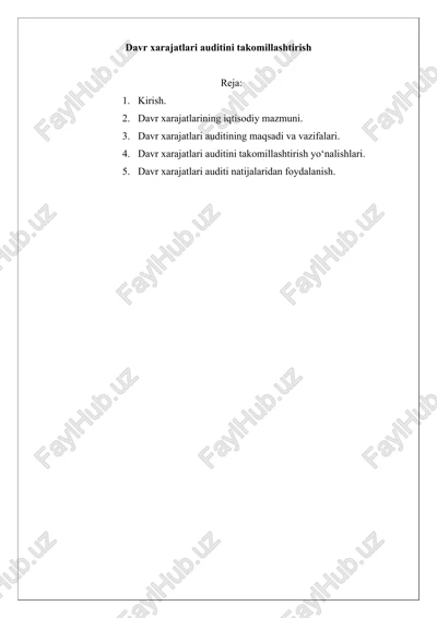 davr xarajatlari auditini takomillashtirish — DOCX