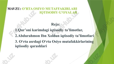 o’rta osiyo mutaffakirlari iqtisodiy g’oyalar — PPTX