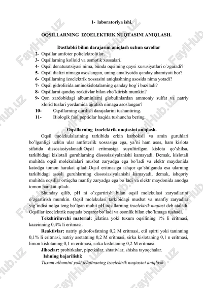 oqsillar izoelektrik nuqtasini aniqlash — DOCX