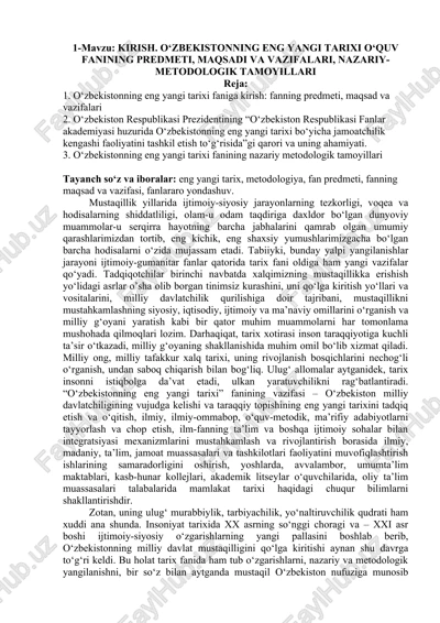 o‘zbekistonning eng yangi tarixi — DOCX