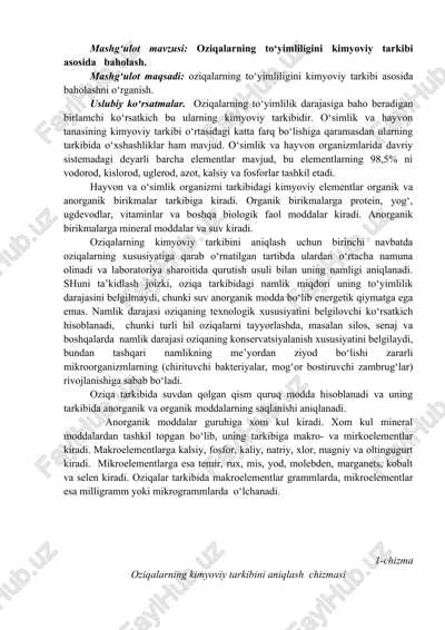 oziqalarning to‘yimliligini kimyoviy tarkibi asosida baholash — DOCX