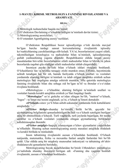 metrologiya fanining rivojlanishi va ahamiyati — DOCX