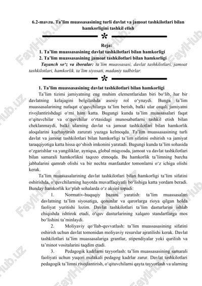 ta’lim muassasasining turli davlat va jamoat tashkilotlari bilan hamkorligini tashkil etish — DOCX
