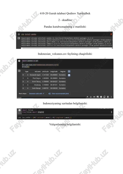pandas kutubxonasining o`rnatilishi — DOCX