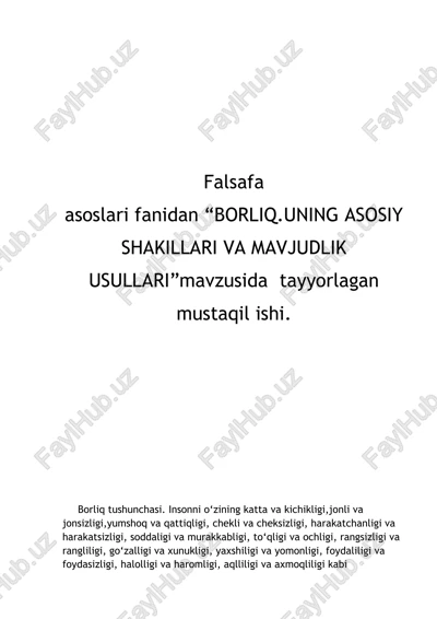borliq.uning asosiy shakillari va mavjudlik usullari — DOCX