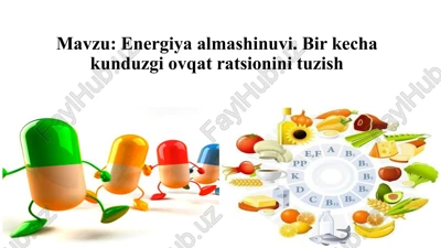 energiya almashinuvi. bir kecha kunduzgi ovqat ratsionini tuzish — PPTX