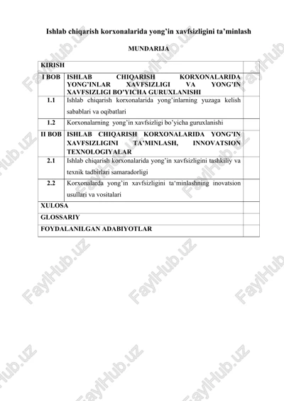 ishlab chiqarish korxonalarida yong’in xavfsizligini ta’minlash — DOCX