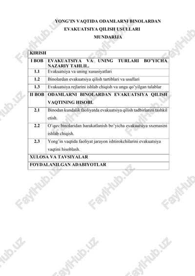 yong’in vaqtida odamlarni binolardan evakuatsiya qilish usullari — DOCX