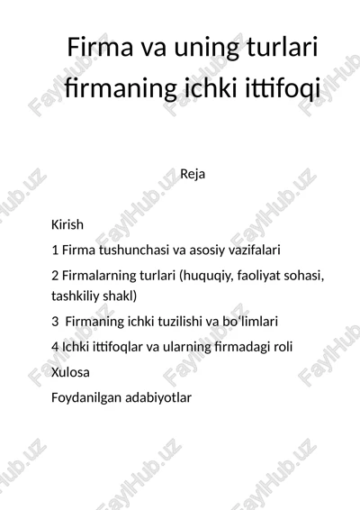 firma tushunchasi va asosiy vazifalari — DOCX