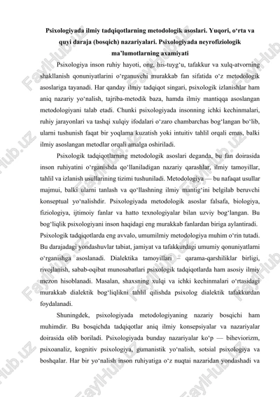 psixologiyada ilmiy tadqiqotlarning metodologik asoslari — DOCX