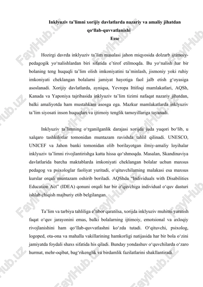 inklyuziv ta’limni xorijiy davlatlarda nazariy va amaliy jihatdan qo‘llab-quvvatlanishi — DOCX
